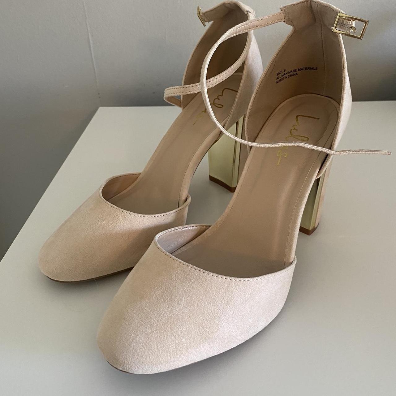 suede nude block heels