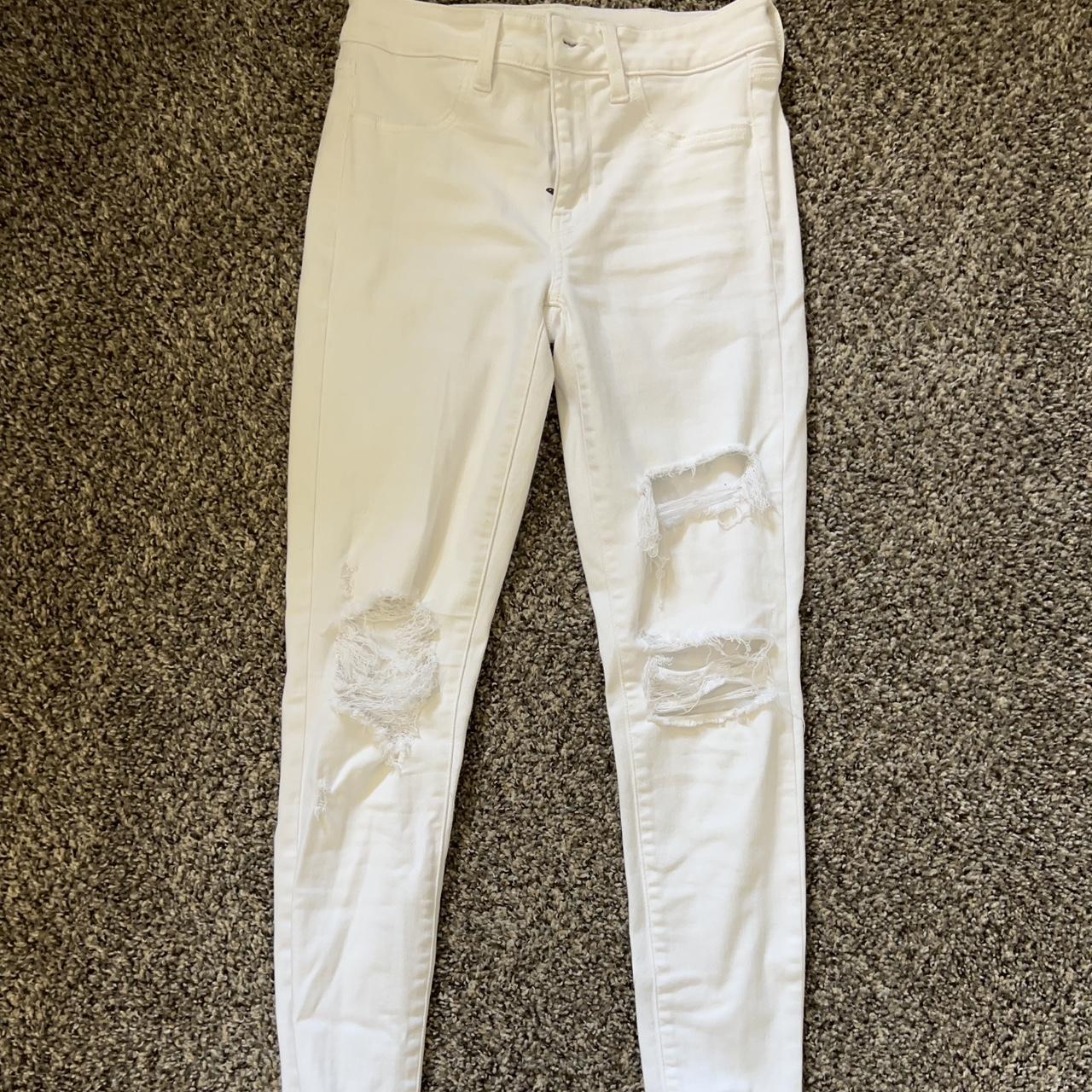 American Eagle white ripped skinny jeans perfect for... - Depop