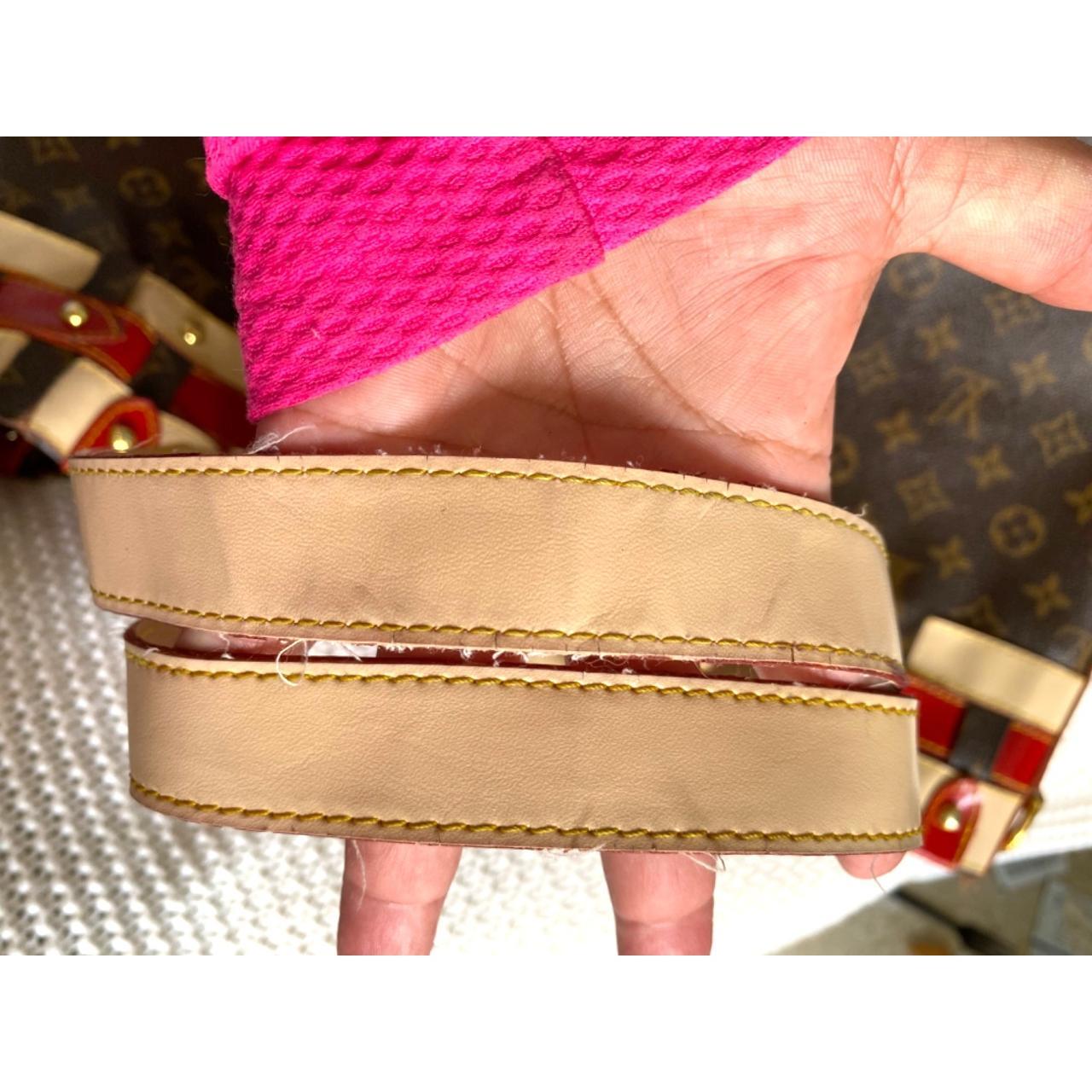 A LOUIS VUITTON RUBIS SALINA PM BAG, with double top handles, natural  leather trim and red patent cr