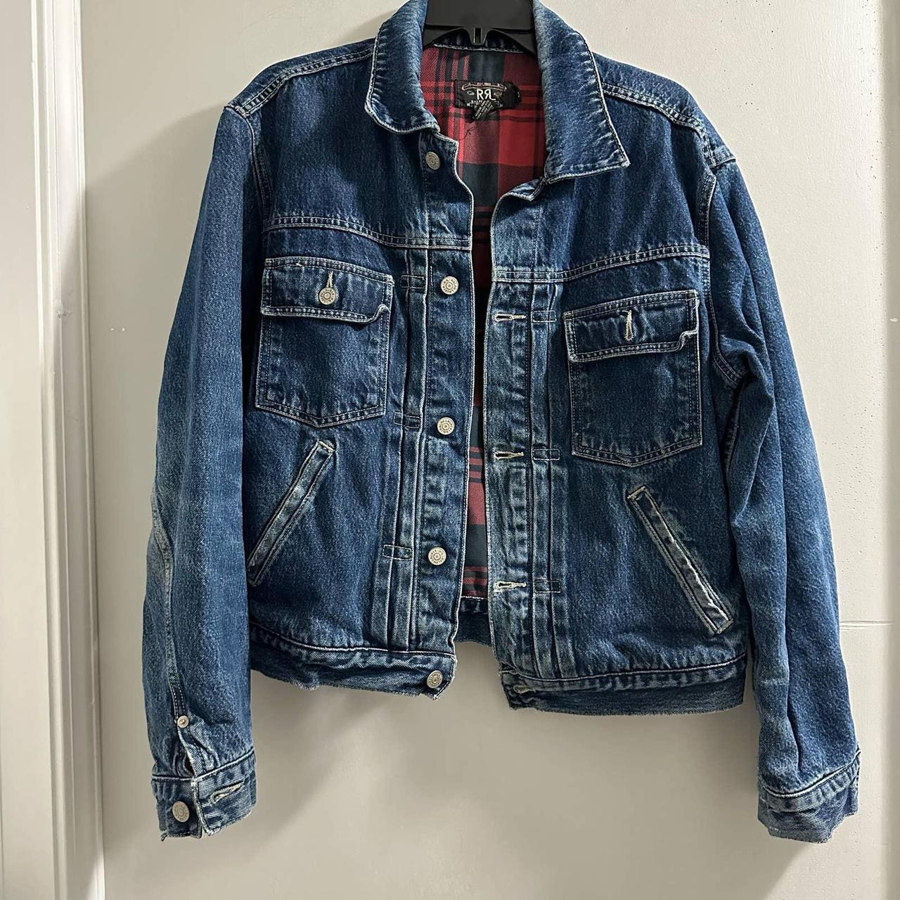 Vintage Double RL RRL Plaid Flannel Denim Jacket... - Depop