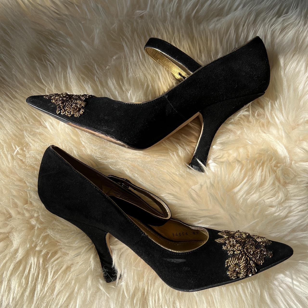 Dolce Gabbana Women S Black And Gold Courts Depop