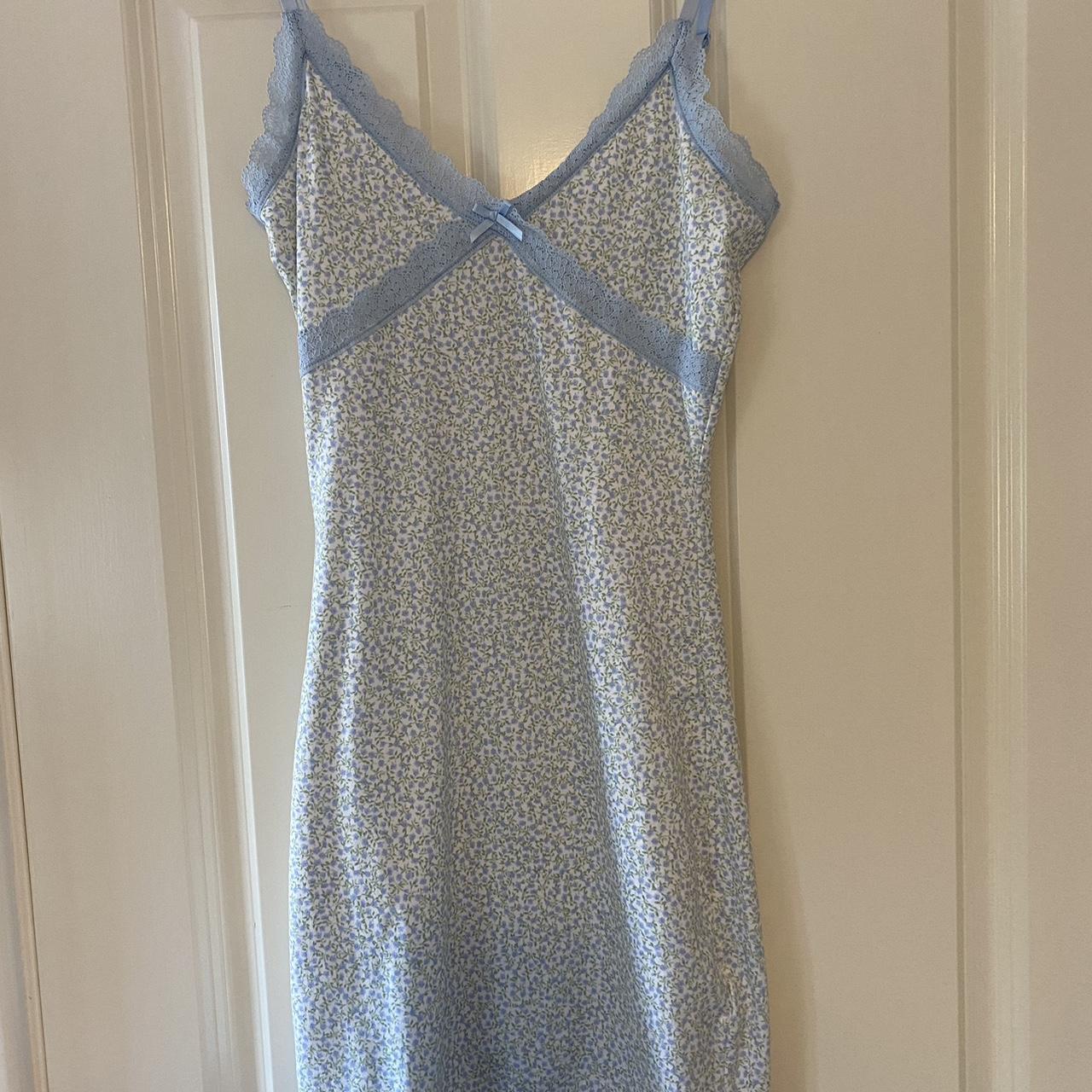 H&M baby blue ditsy floral mini cami dress with lace... Depop