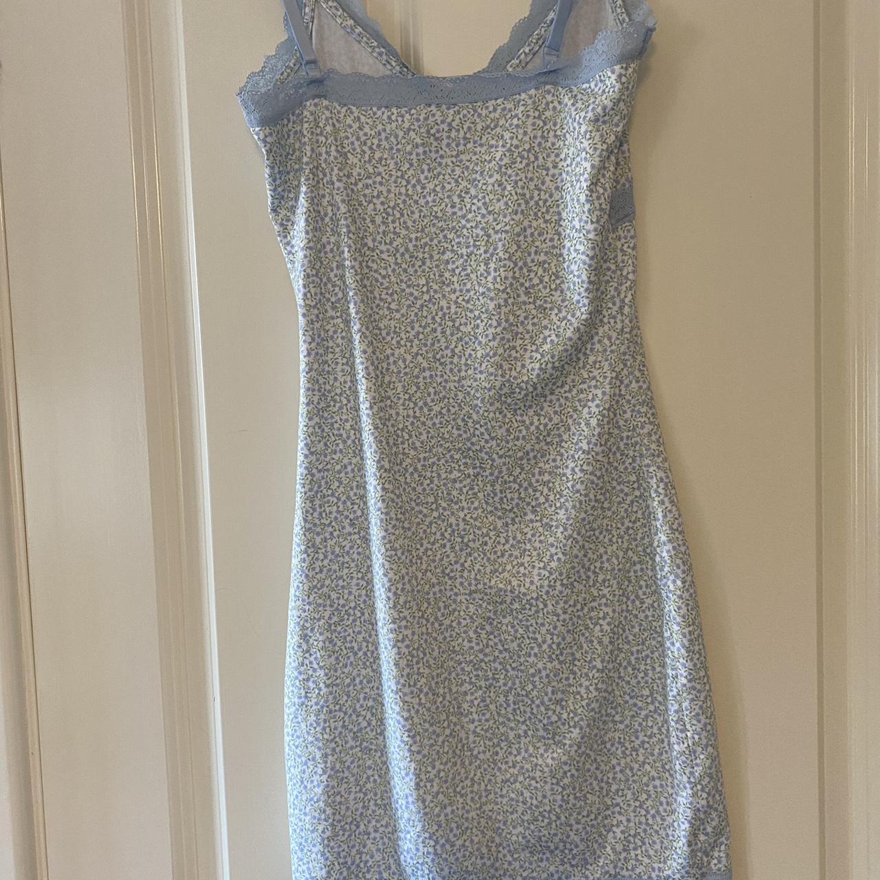H&M baby blue ditsy floral mini cami dress with lace... Depop