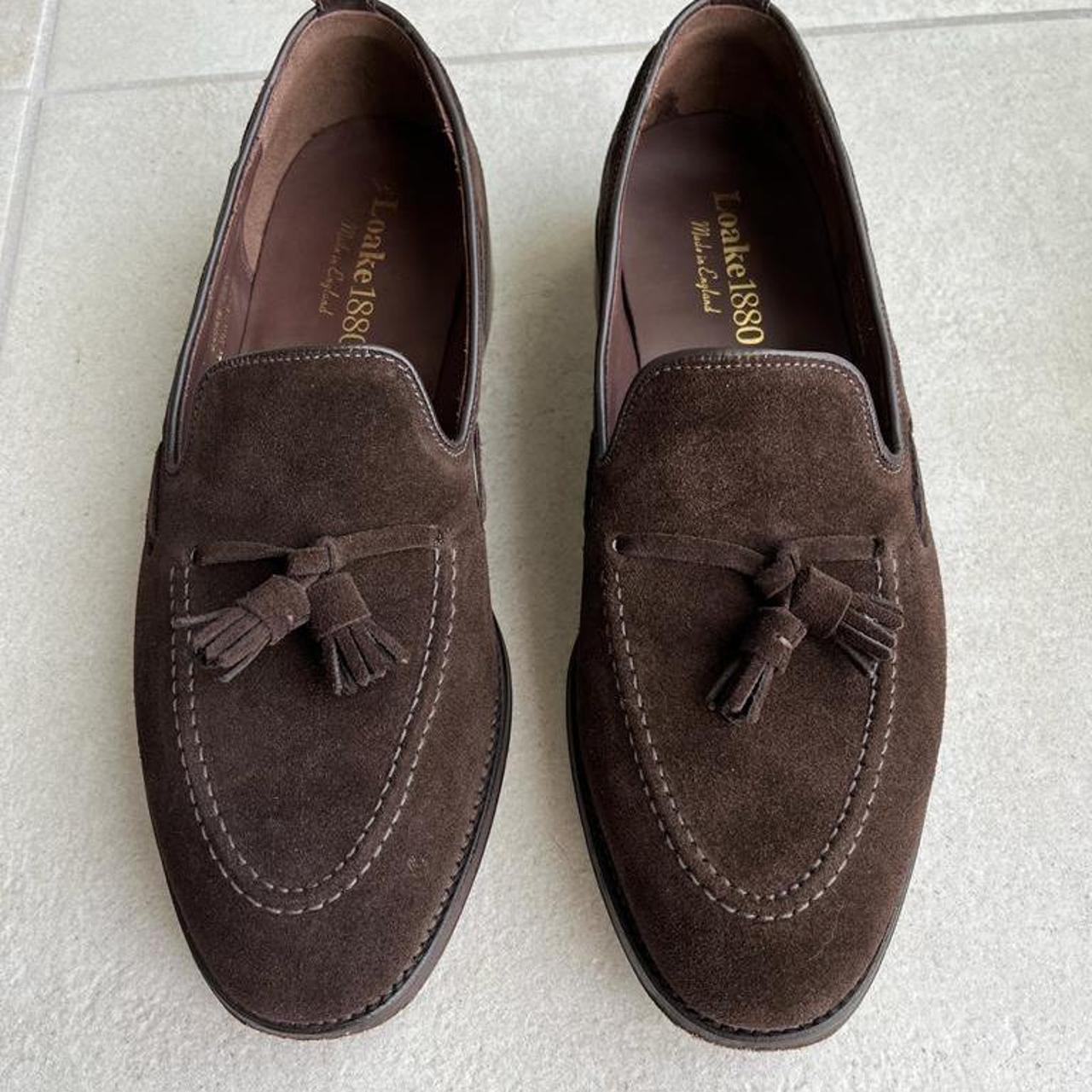 Loake Russell loafers chocolate brown suede, worn... - Depop