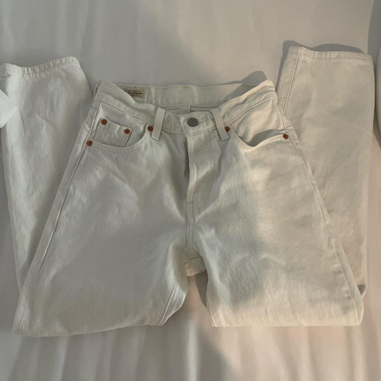 Levi’s 501 straight leg white denim jeans Size:... - Depop