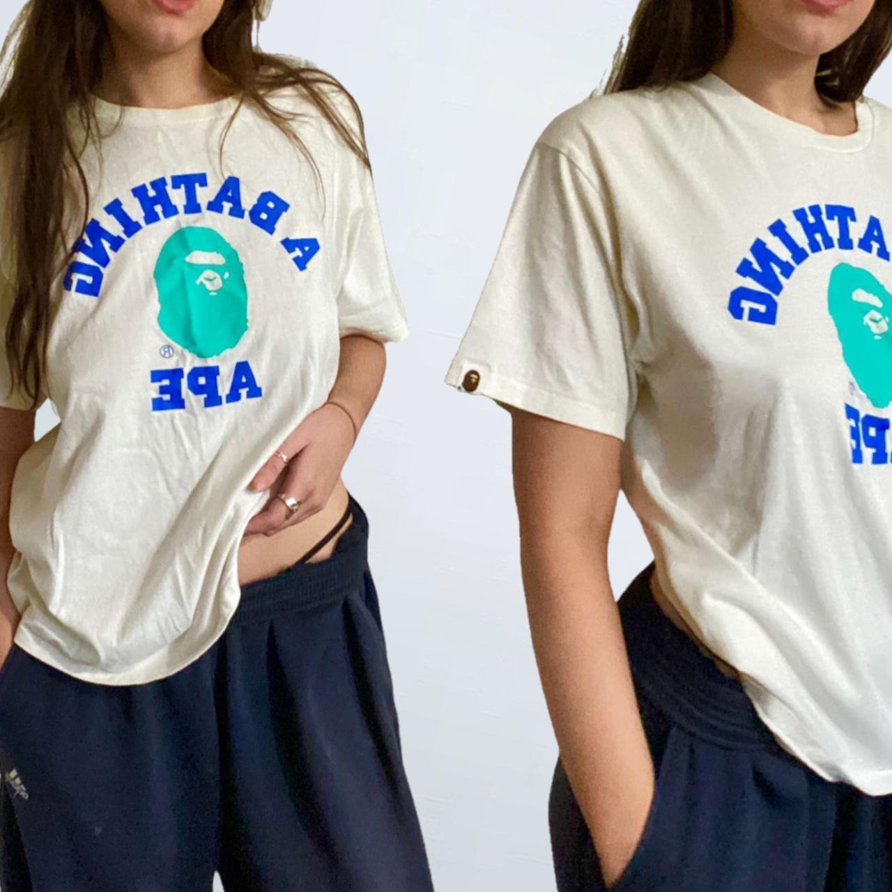 BAPE Men's White and Blue Tshirt Depop