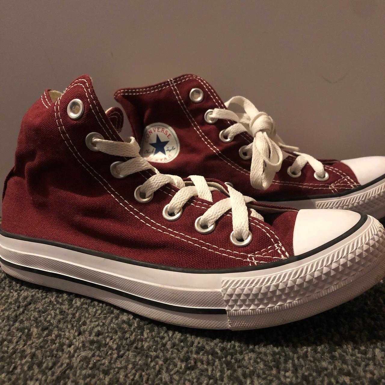 Red high top converse, womens size 4, worn like once... - Depop