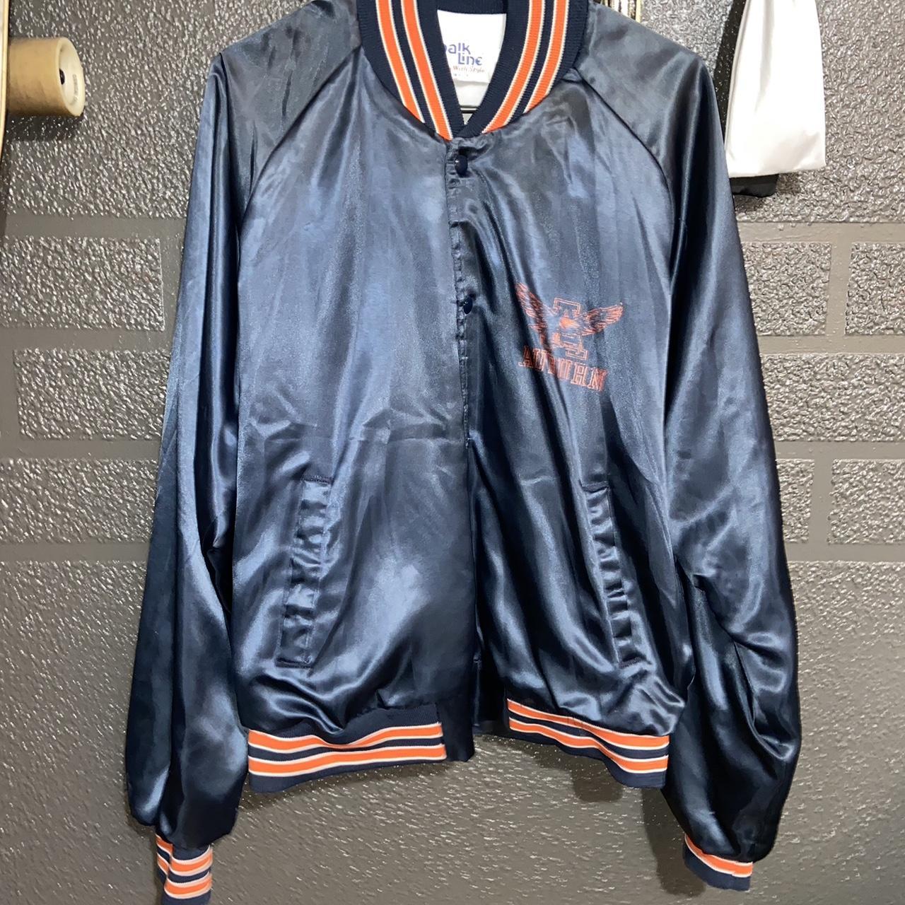 80s auburn bomber jacket Stain on the inside bottom... - Depop