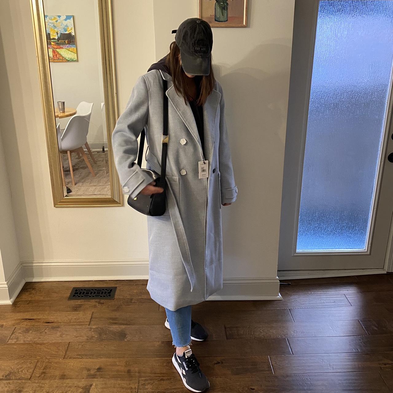 Powder blue vegan wool dream maxi trench coat