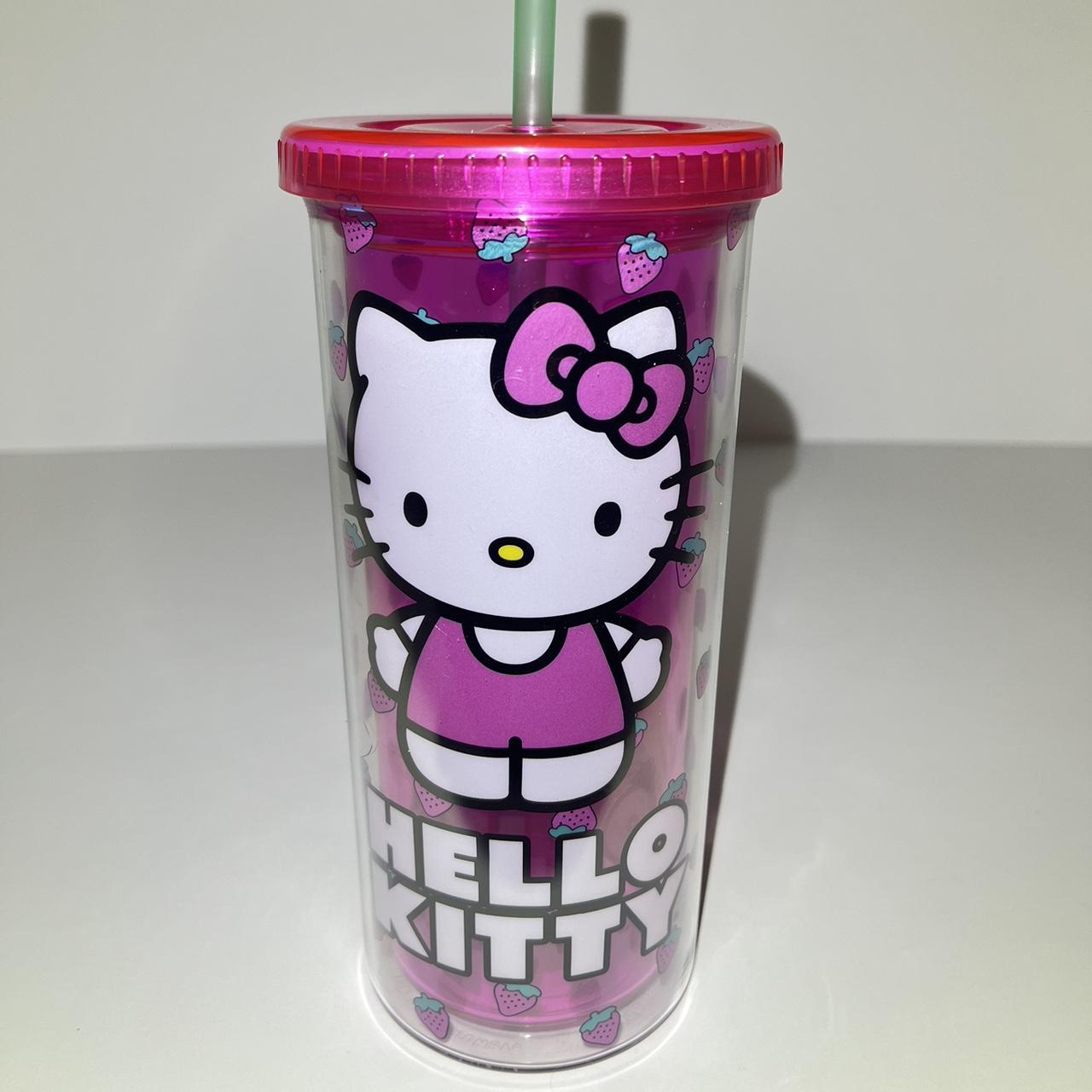 Sanrio Hello Kitty Strawberries Plastic Tumbler With Lid and Straw