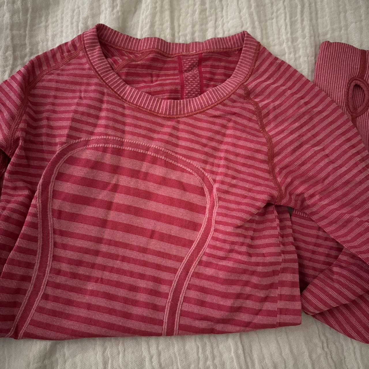 Pink striped Lululemon long sleeve workout top - Depop