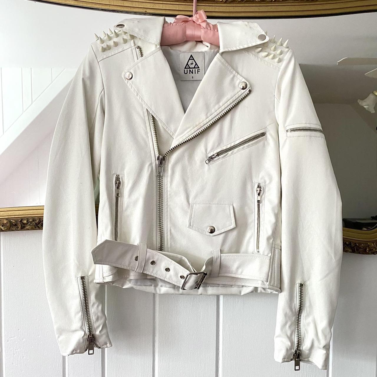 Rare Edgy Grunge White UNIF Spike Moto Jacket. Faux... - Depop