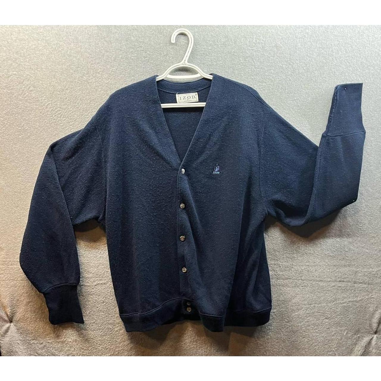 Vintage IZOD Navy Blue Mens Cardigan Sweater Size XL... - Depop