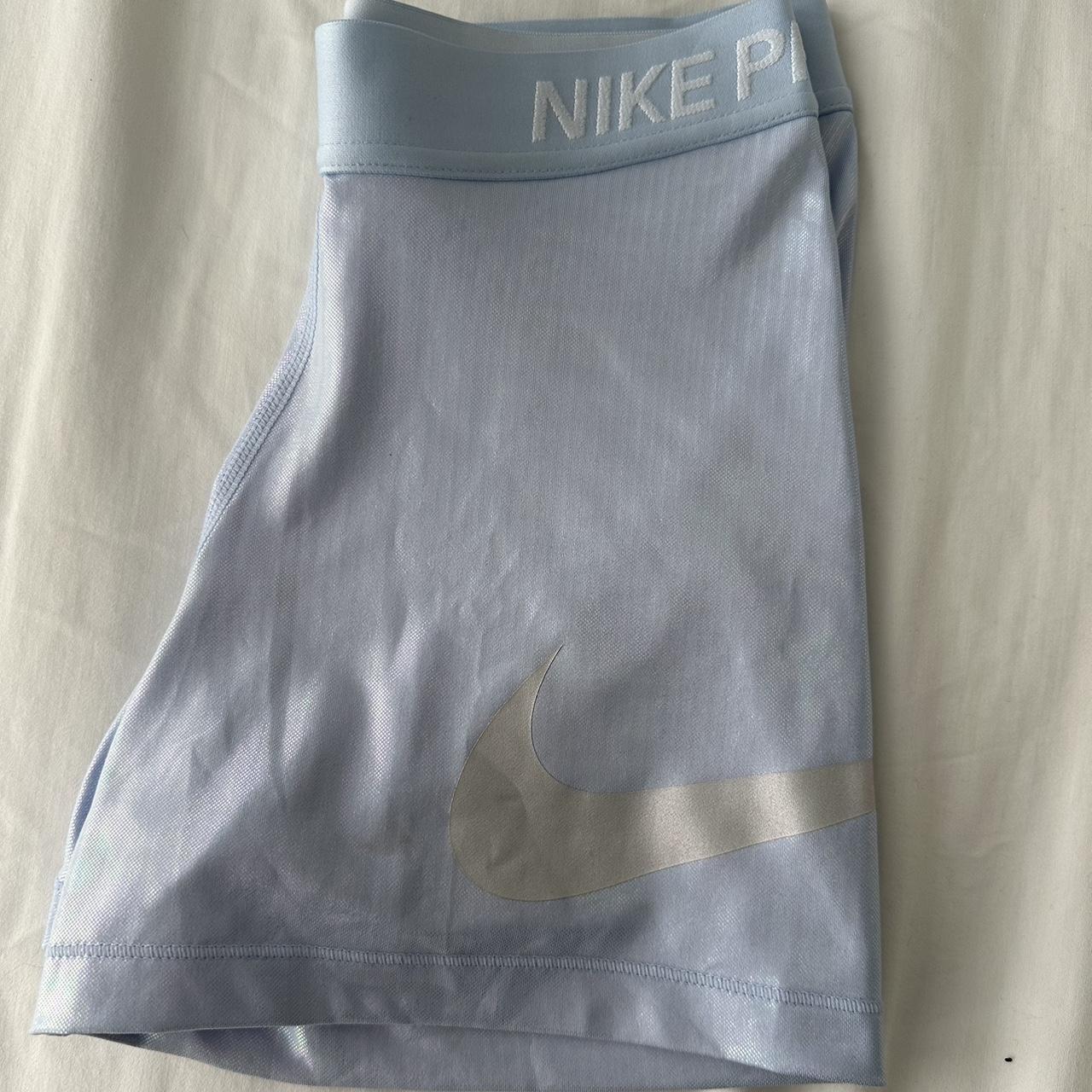 Light Blue iridescent Nike Pro Shorts 3” Barely... - Depop