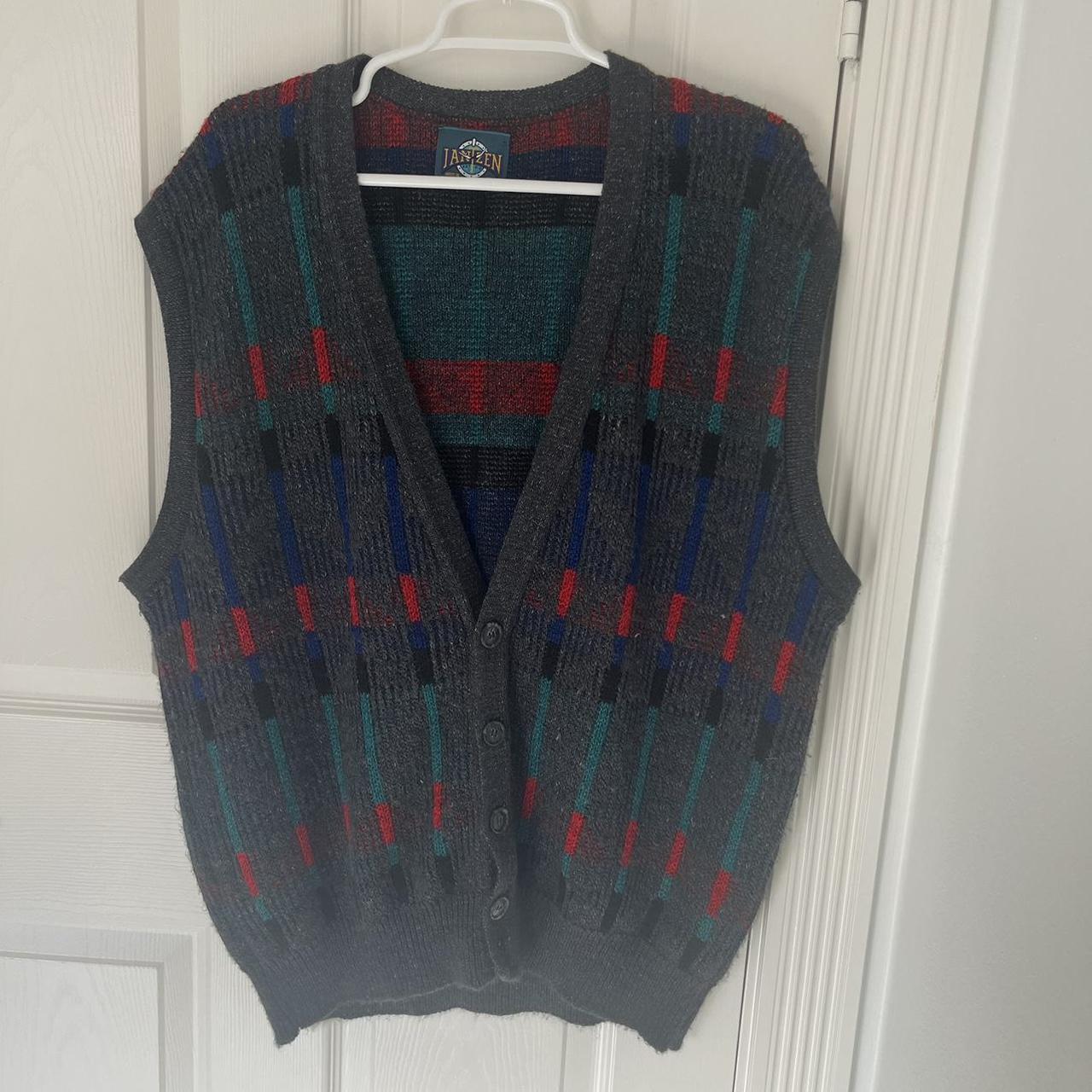 JANTZEN Vintage 80's Gray Multicolor Sweater Vest... - Depop