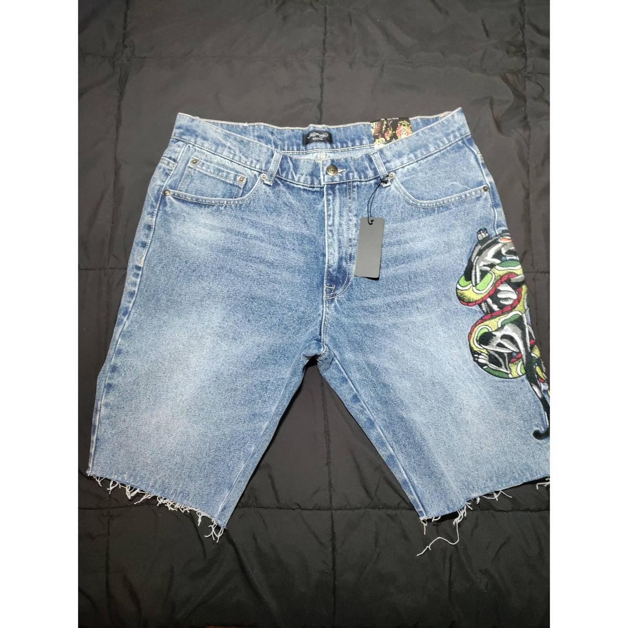 Slim Embroidered Jean Shorts Men - Ed Hardy Denim Shorts