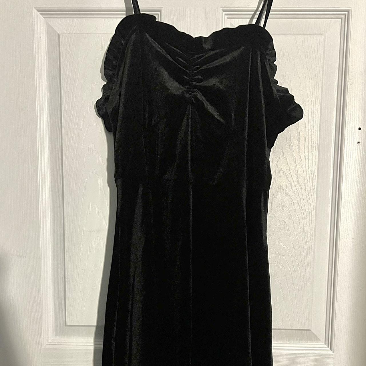 BLACK VELVET MIDI DRESS velvet like material a-line... - Depop