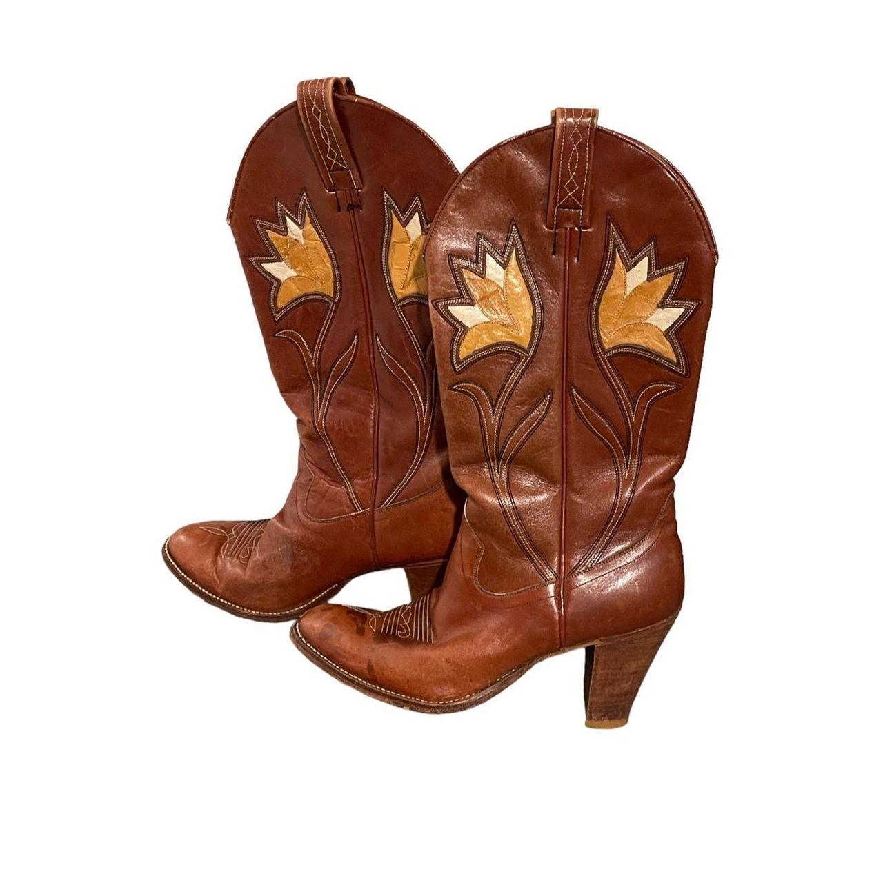 70s Brown Leather Knee-High, Heeled Western Boot
