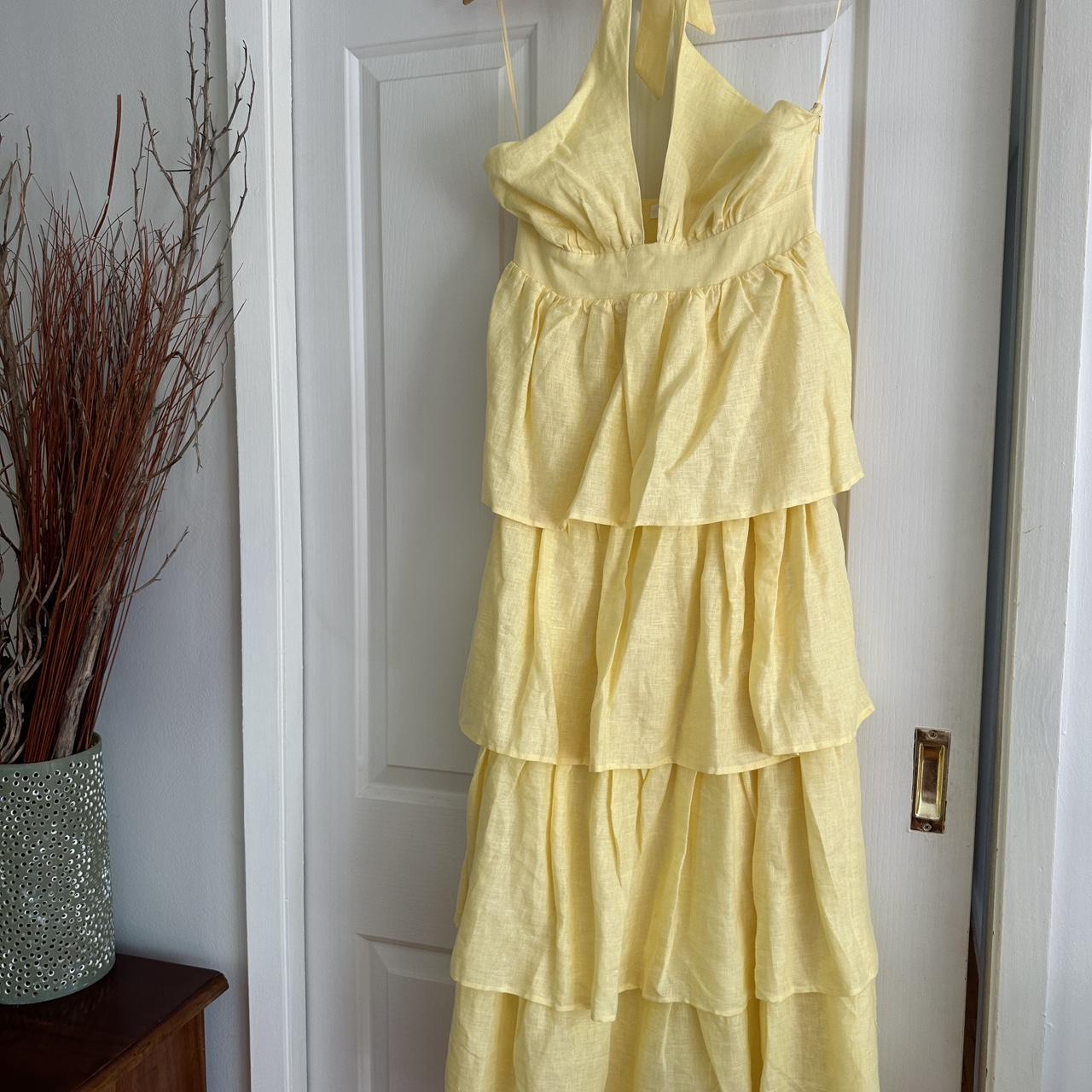 AERE Butter Yellow Ruffled Maxi Dress (never worn -... | Depop