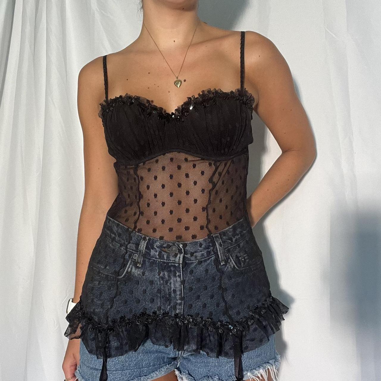 Black mesh Victoria's Secret bustier corset - Depop