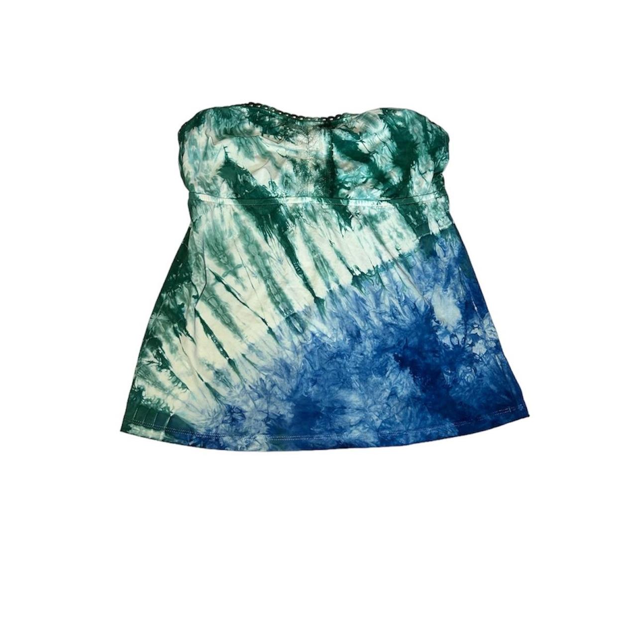 blue+ green tie dye tube top fits like a womens size... - Depop image.