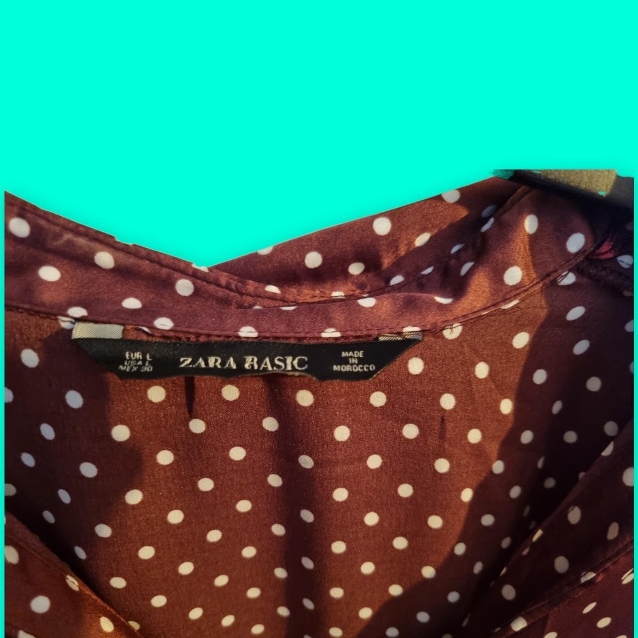 Zara burgunfy polka dot satin shirt-large (12/14) - Depop