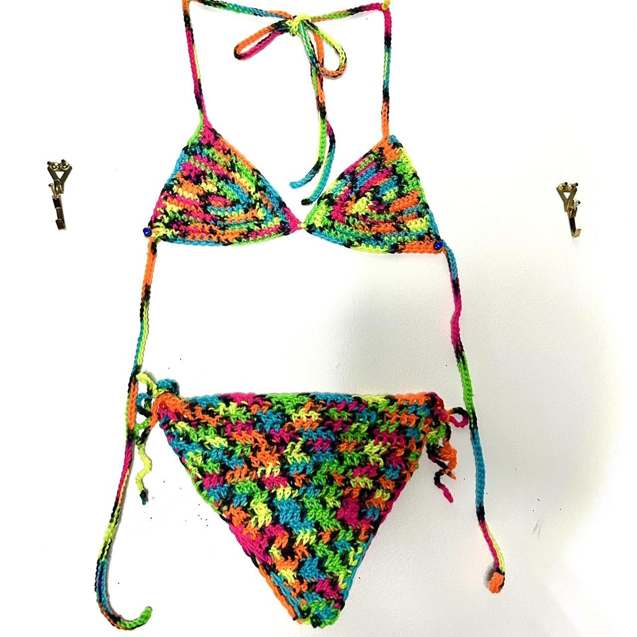 Neon crochet bathing suit, best fits an... Depop
