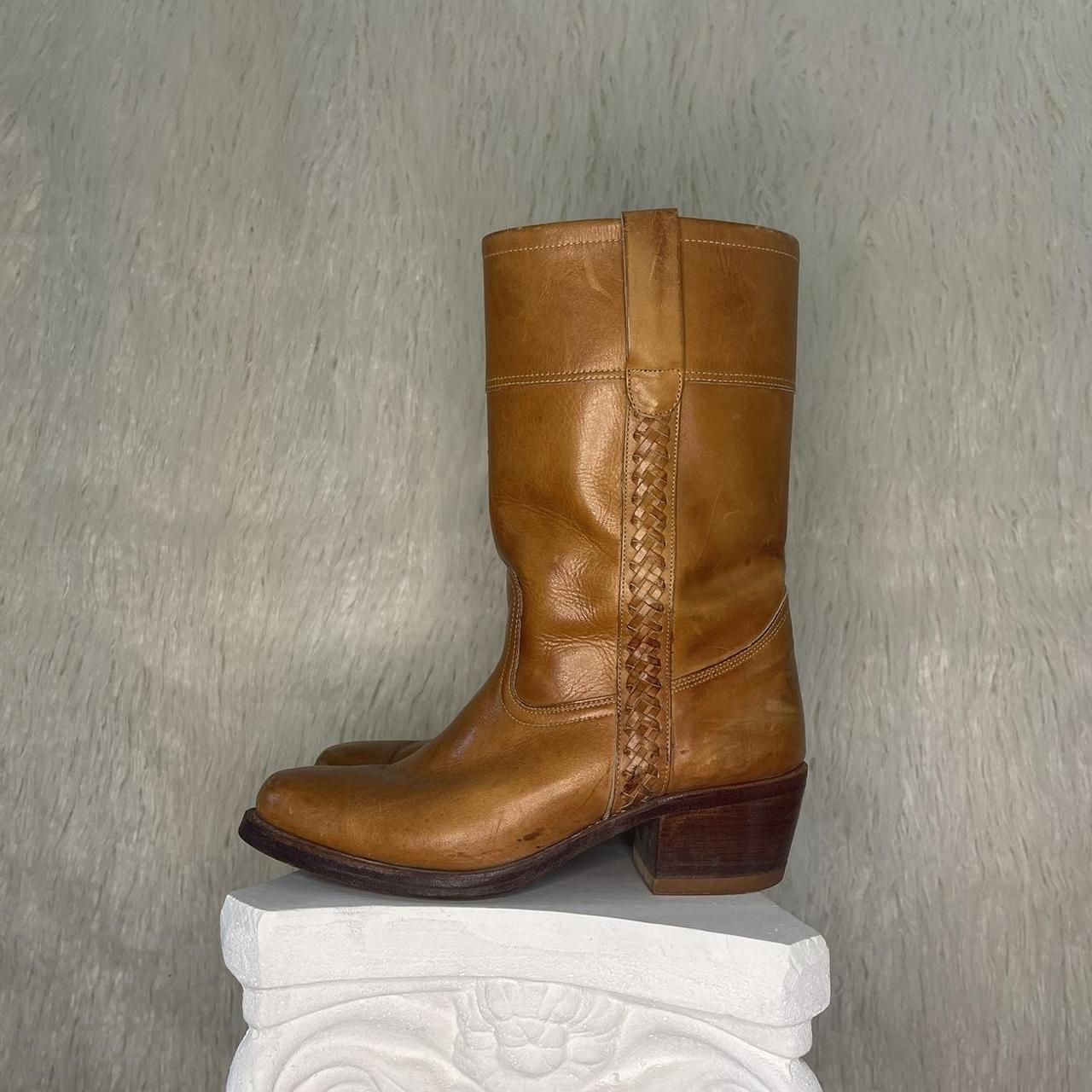Vintage 70s Stacked Heel Leather Boots Men’s size... - Depop
