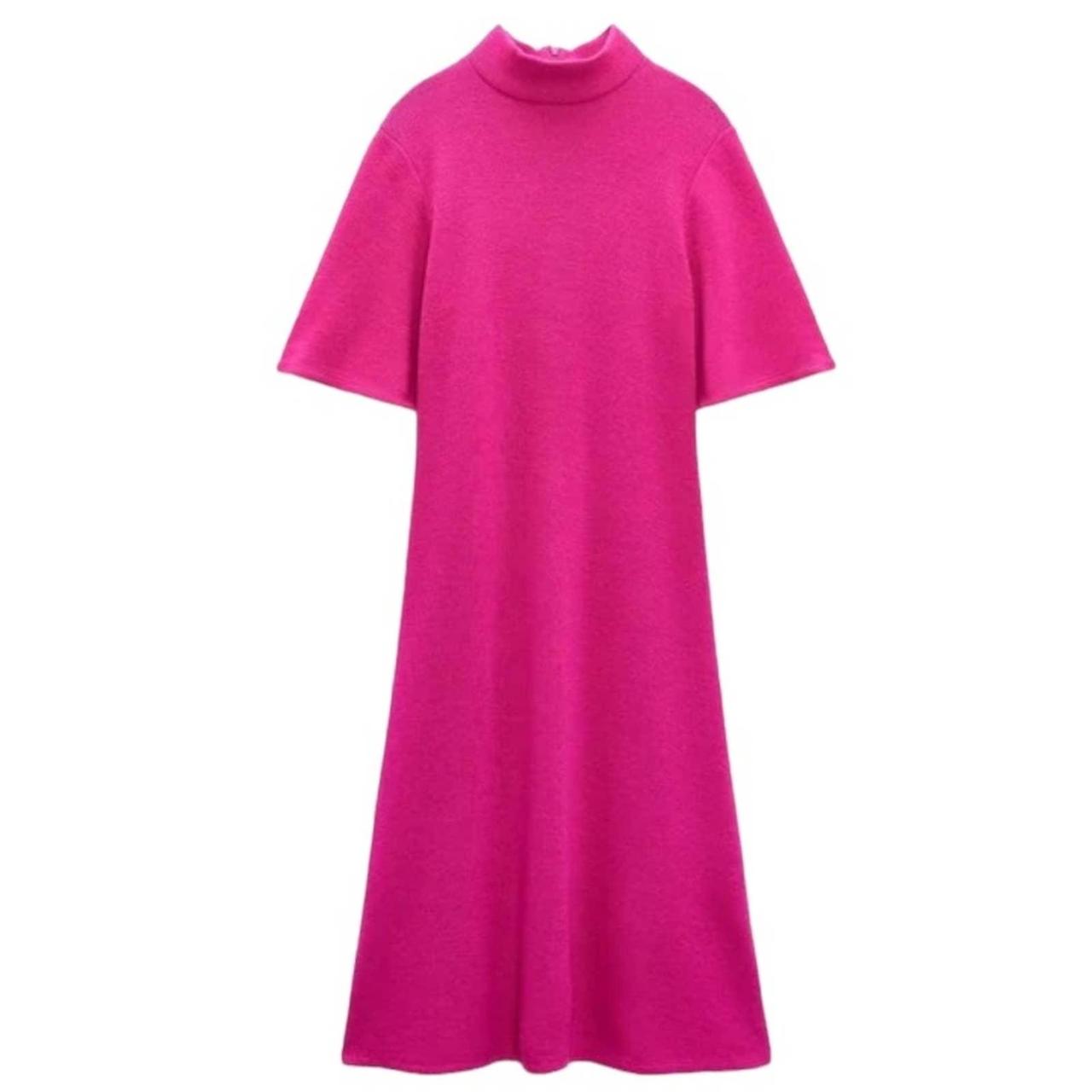 Zara Fuschia Pink MIDI Dress.Aline silhouette. Back... Depop