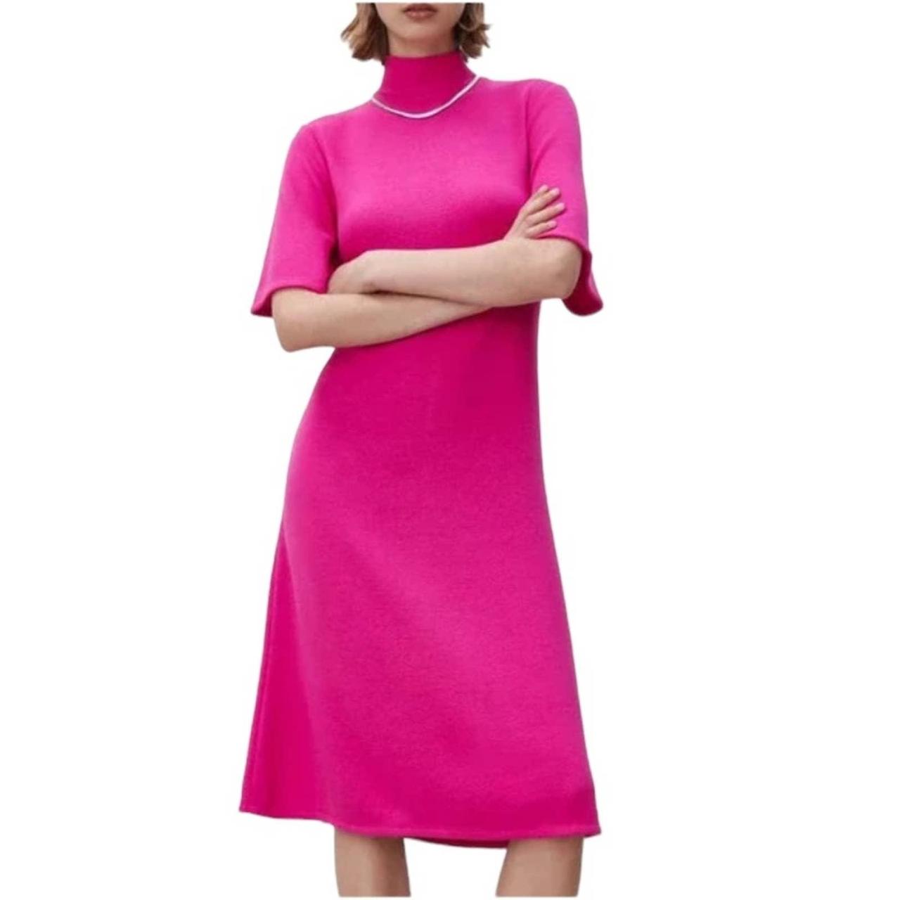 Zara Fuschia Pink MIDI Dress.Aline silhouette. Back... Depop