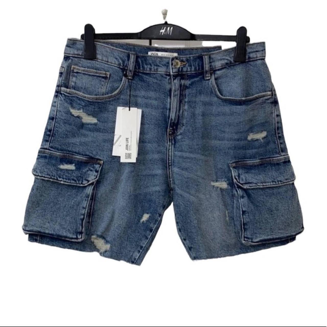 Zara Men’s Denim Cargo Shorts,Patch pockets with... Depop