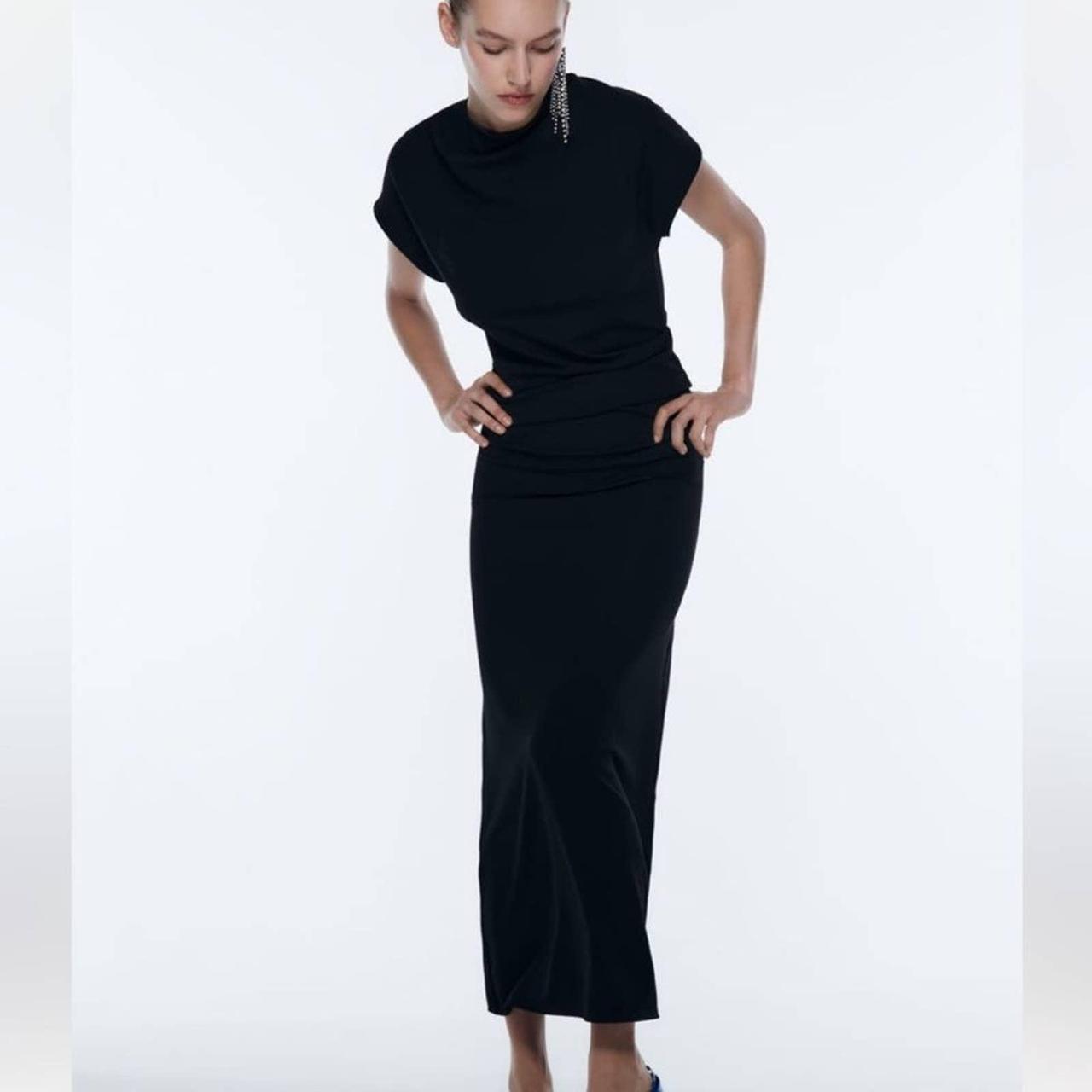 Zara Black Midi Dress,Round neck short sleeve,Ruched... Depop