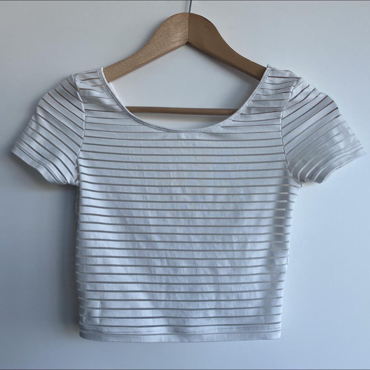 🖤H&M’s white stripy see-through top. Perfect for... - Depop