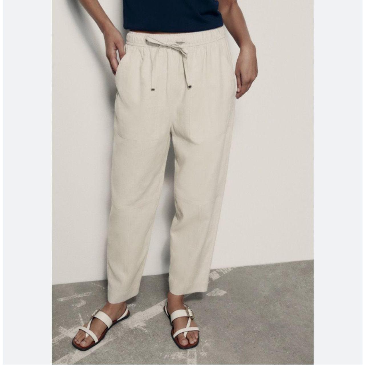 Zara Women's Linen Blend Carrot Fit Trouser Pants - Depop