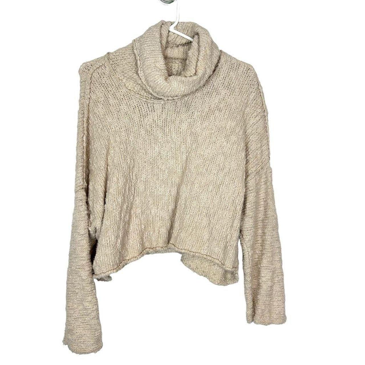 Free People Women s Cream Turtleneck Waffle Knit