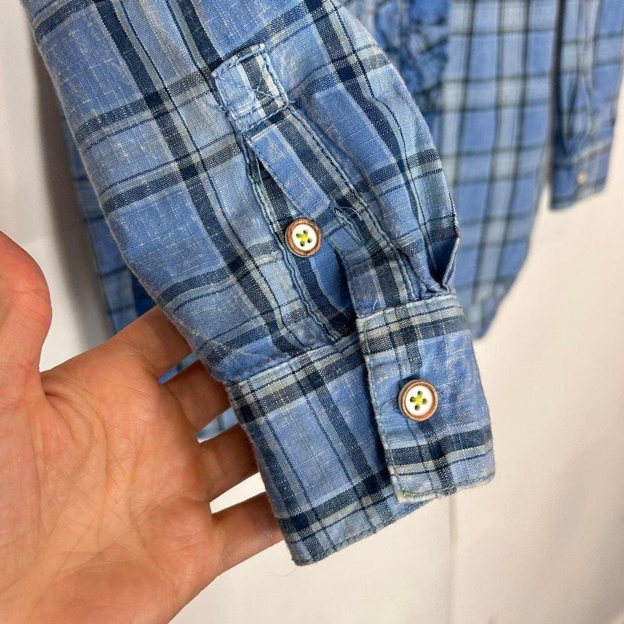 ANTHROPOLOGIE Pilcro Blue Ruffle Plaid Button Up Shirt best Top