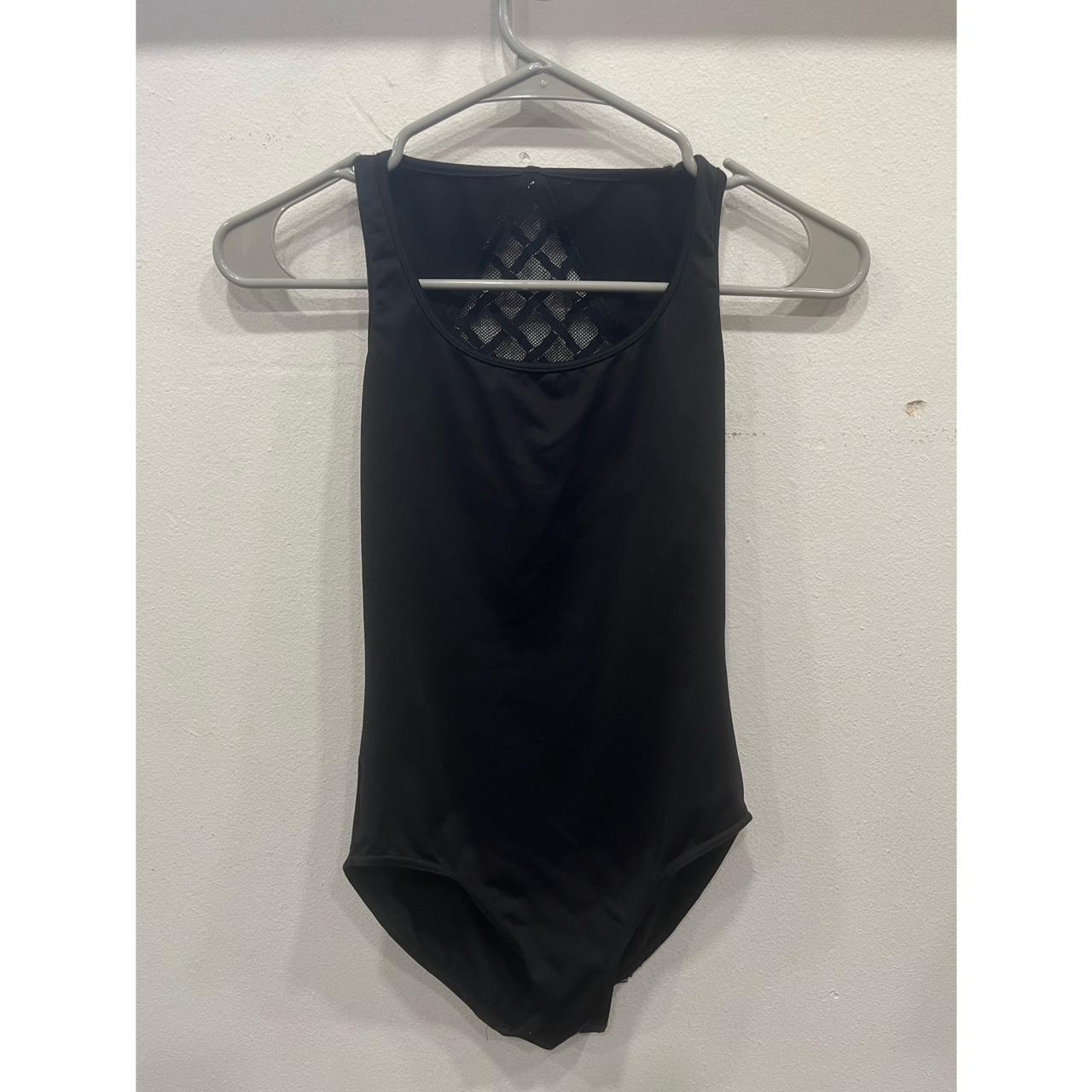 black ballet leotard boat neckline with mesh back... Depop
