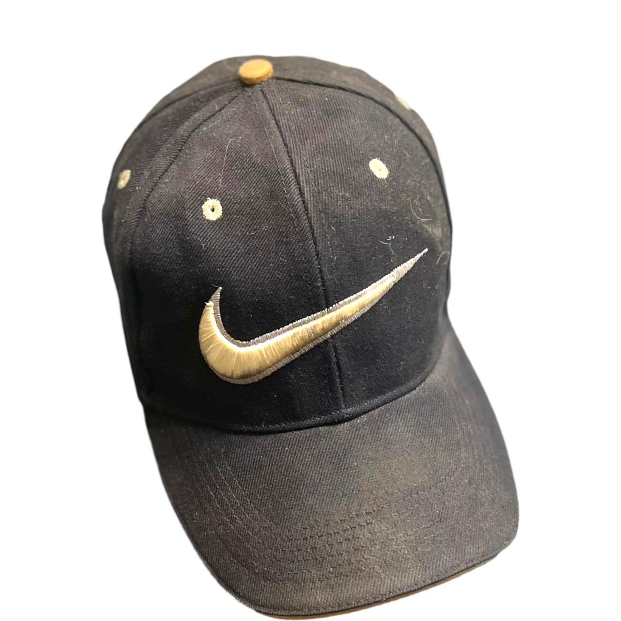 Vintage Nike Big Swoosh Hat / Cap, Black with Tan