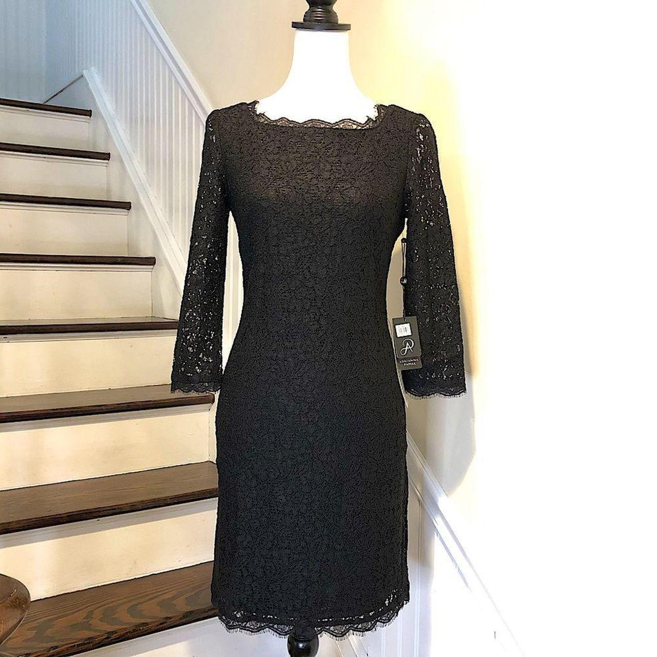 ADRIANNA PAPELL Black Lace 3 4 Sleeve Round Neck Depop