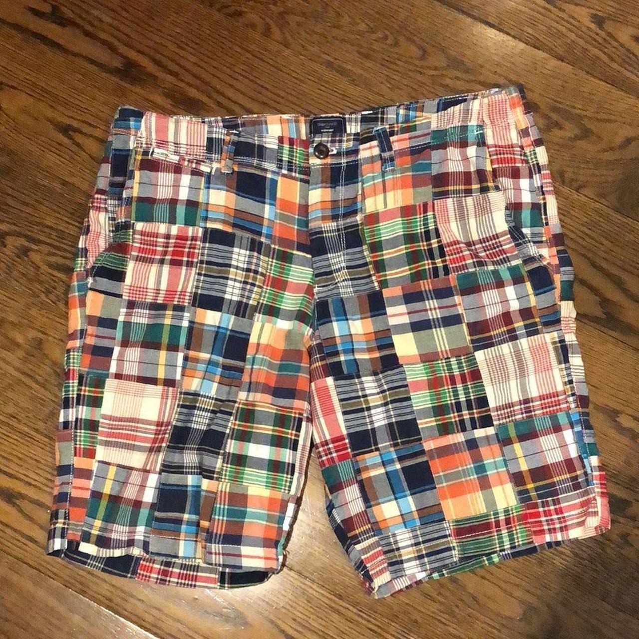 GAP Men’s Madras Patchwork Plaid Flat Front Shorts... - Depop