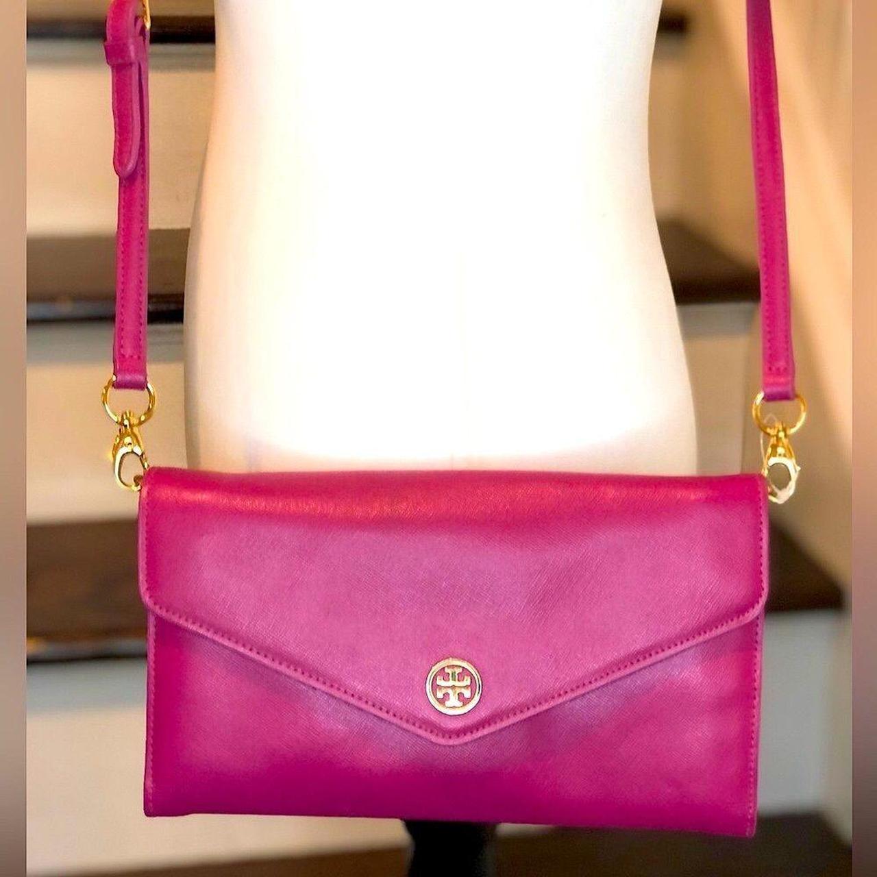 Tory Burch Women's Pink and Gold Bag | Depop