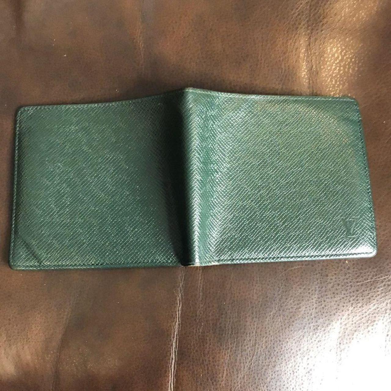 Louis Vuitton LV Vintage Men's Taiga Leather Wallet Green Bifold Worn Torn