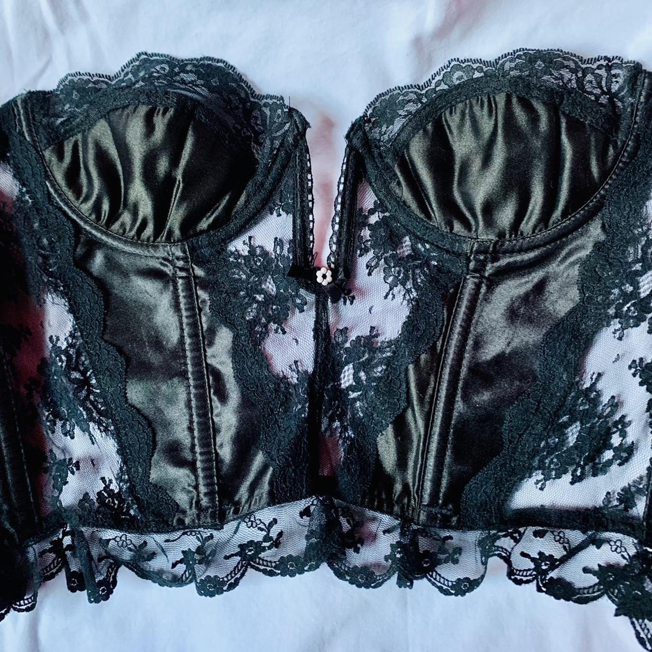 victoria's secret black lace corset bustier top SO - Depop