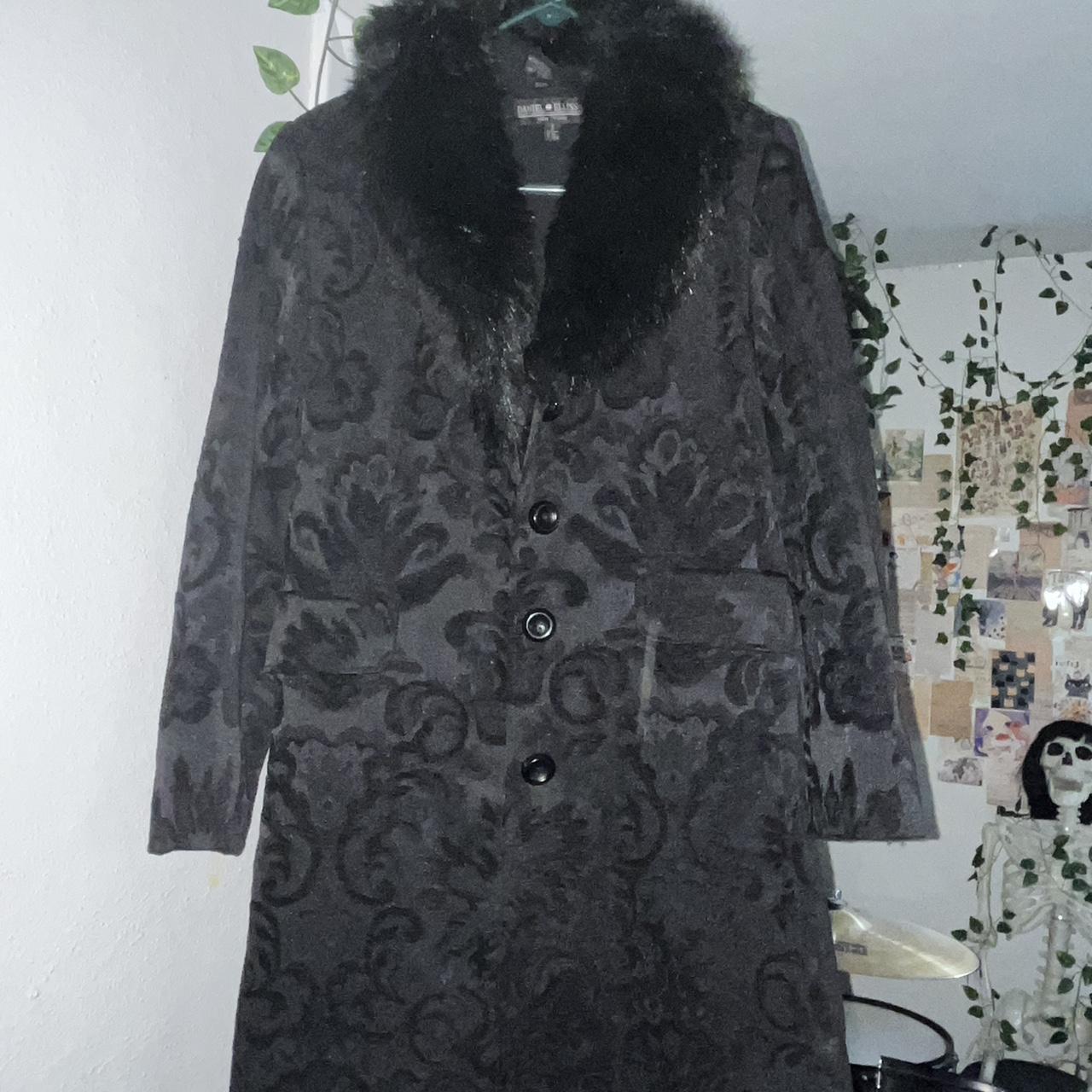 ✝️Black damask faux fur trim coat Amazing - Depop