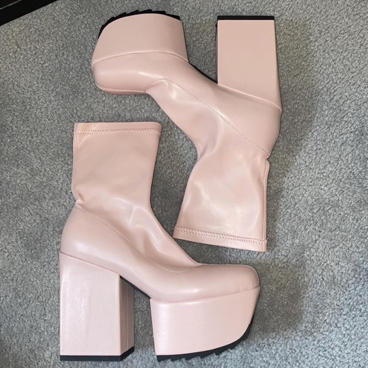 Lamoda Pink Platform Boots Size 6 Cute sock boots... - Depop