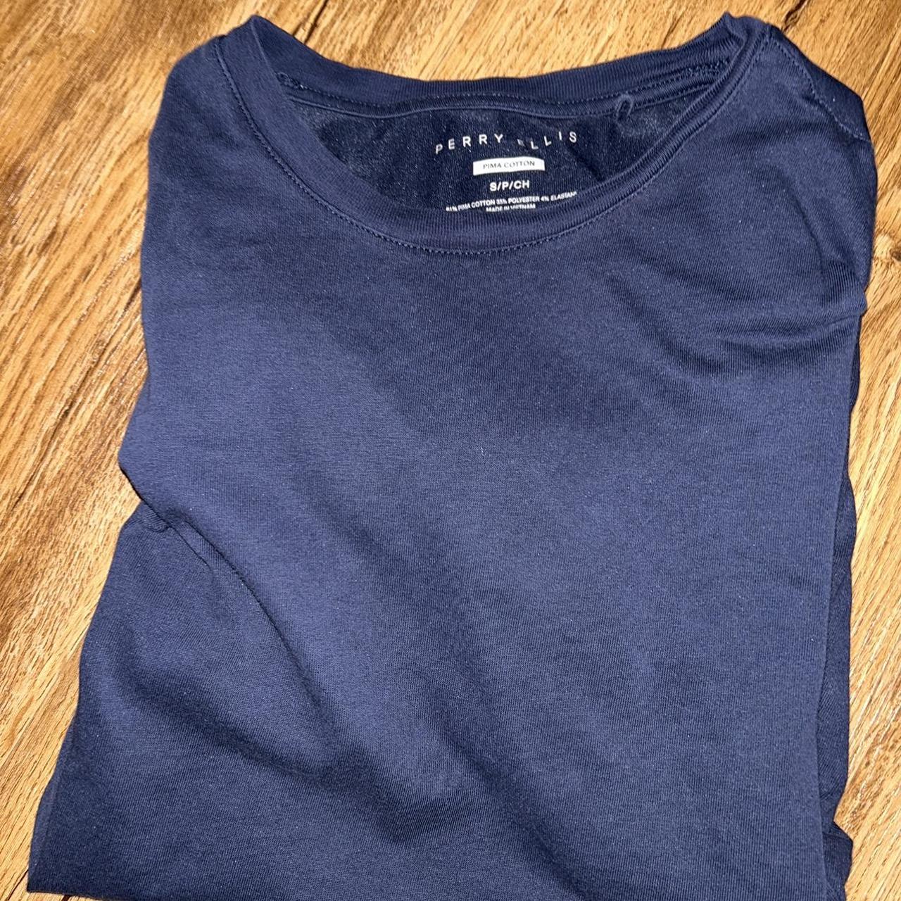 NAVY Perry Ellis Men's Stretch Pima Crew Neck Tee... - Depop