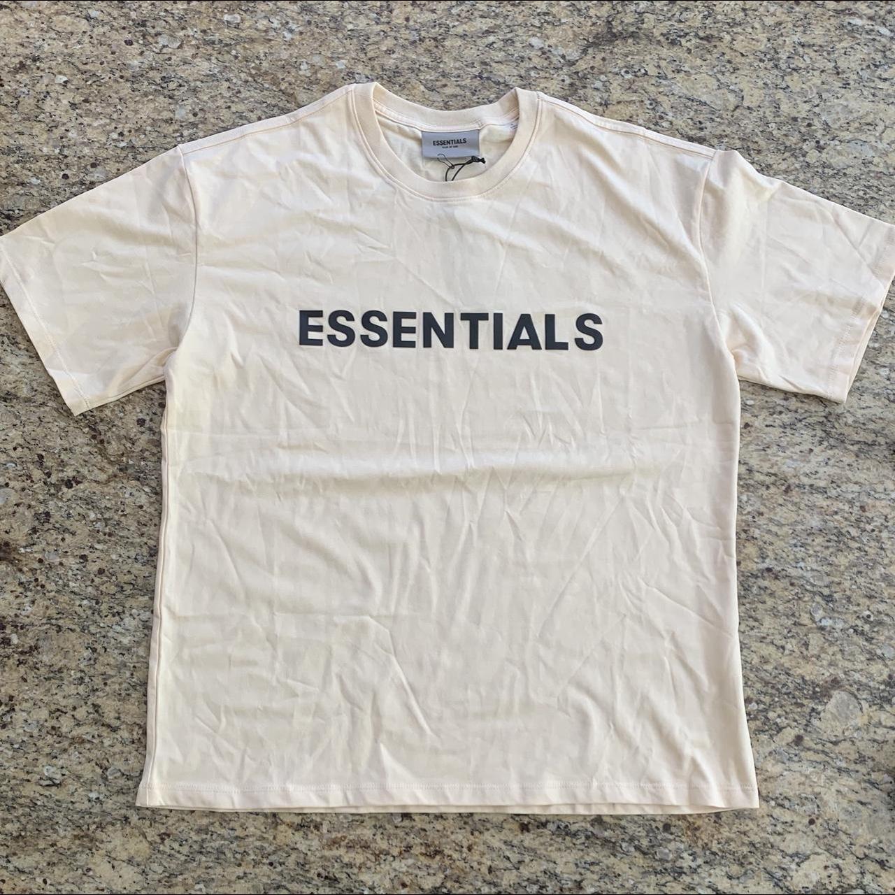 Essentials Men's Cream Tshirt Depop