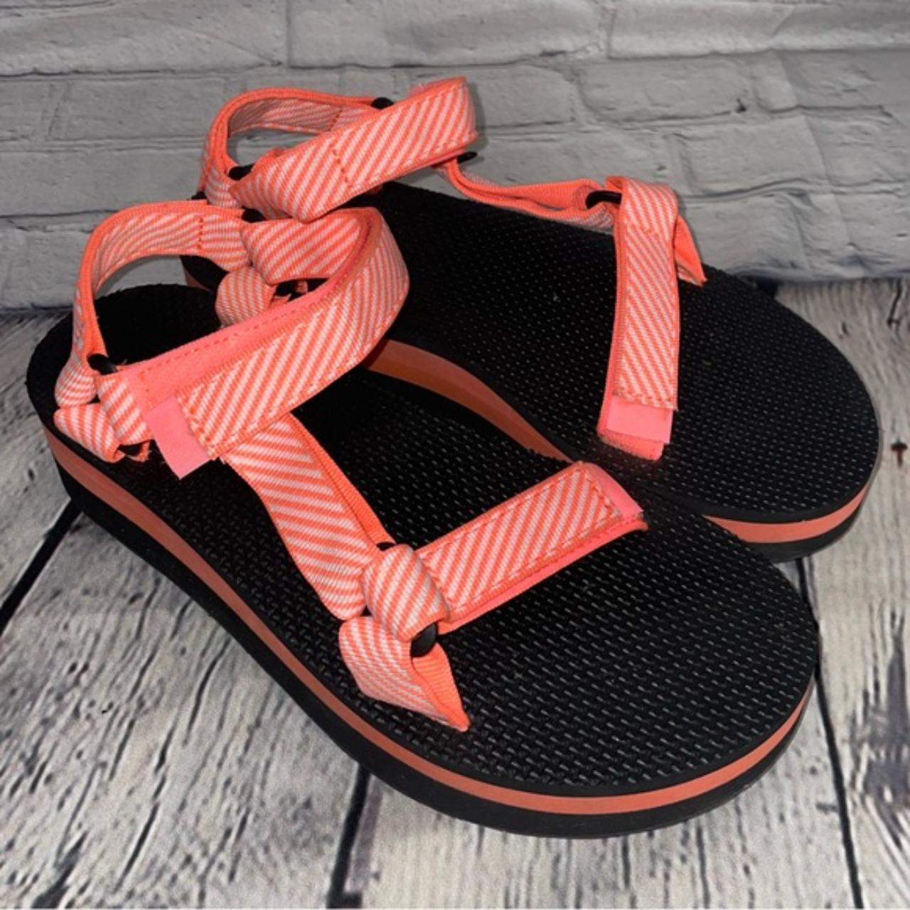 Teva Women's Pink and Orange Sandals | Depop