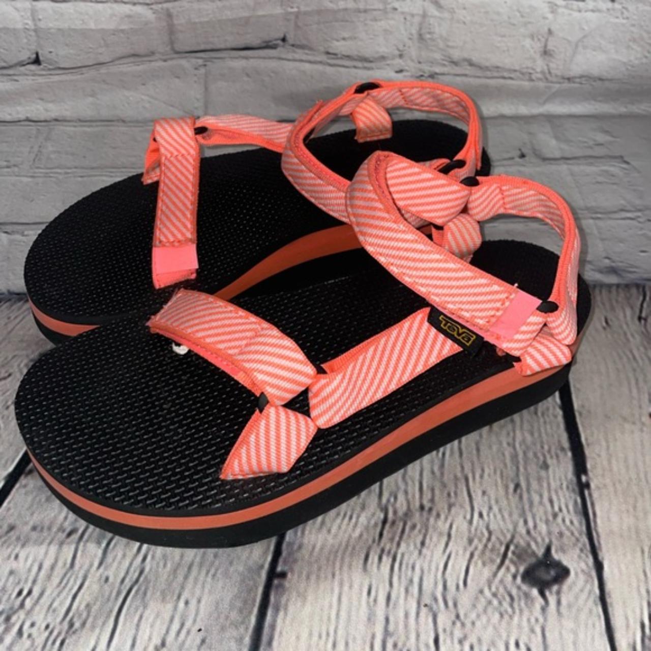 Teva Women's Pink and Orange Sandals | Depop
