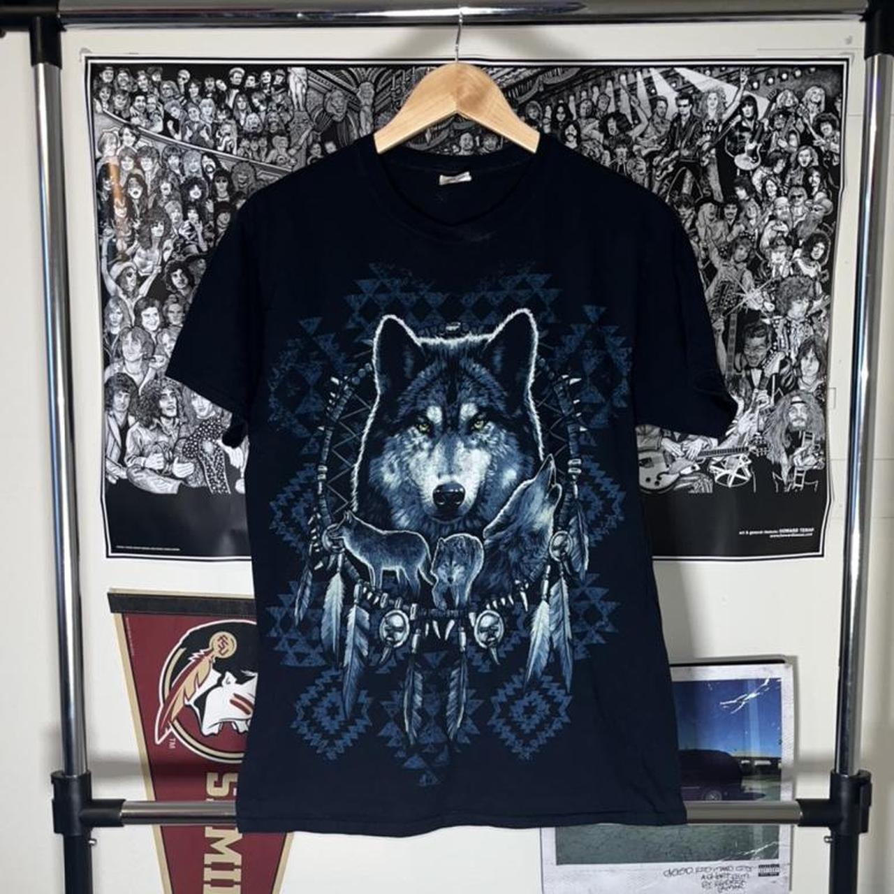 Vintage y2k Wolf Graphic Black T-shirt Size:... - Depop